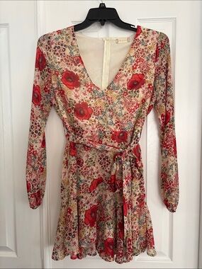 Altar’s State Rustic boho Fall Floral faux Wrap Mini Dress Women’s medium